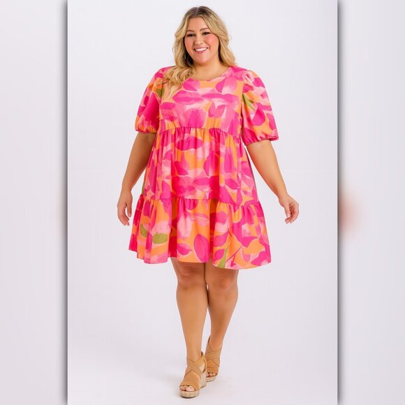 Lively Lumina Dresses & Skirts - A474 • Pink Orange Abstract Puff Sleeve Dress